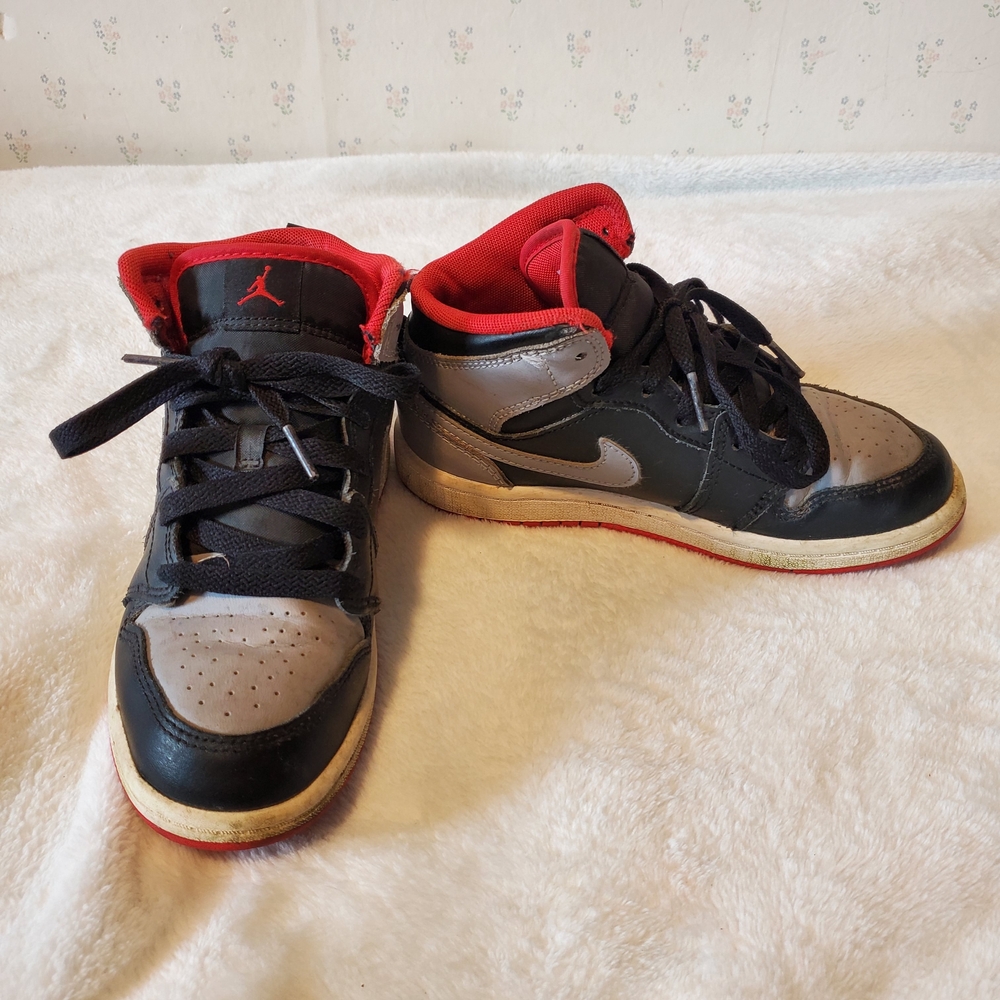 Nike Air Jordan Boys Black, Gray and Red High-Top Sneakers - Picture 1 of 3